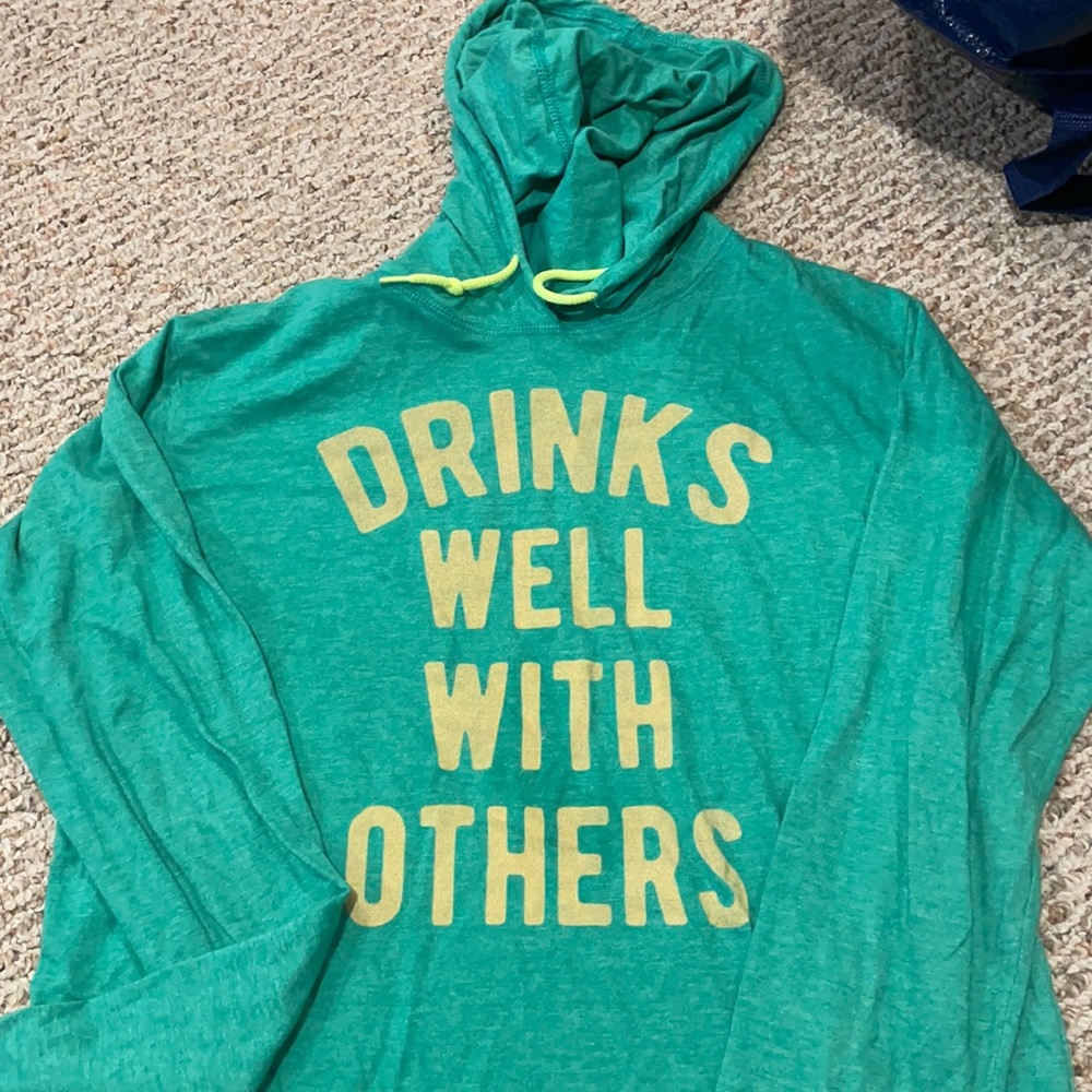 “drinks well with others“ hooded long sleeve tee